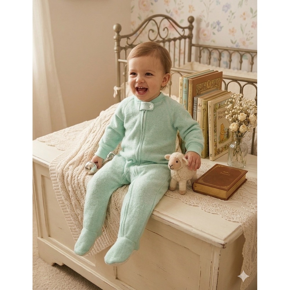 Vintage Riegel Baby Footed Sleeper Mint Green Fleece One Piece Pajamas Large USA